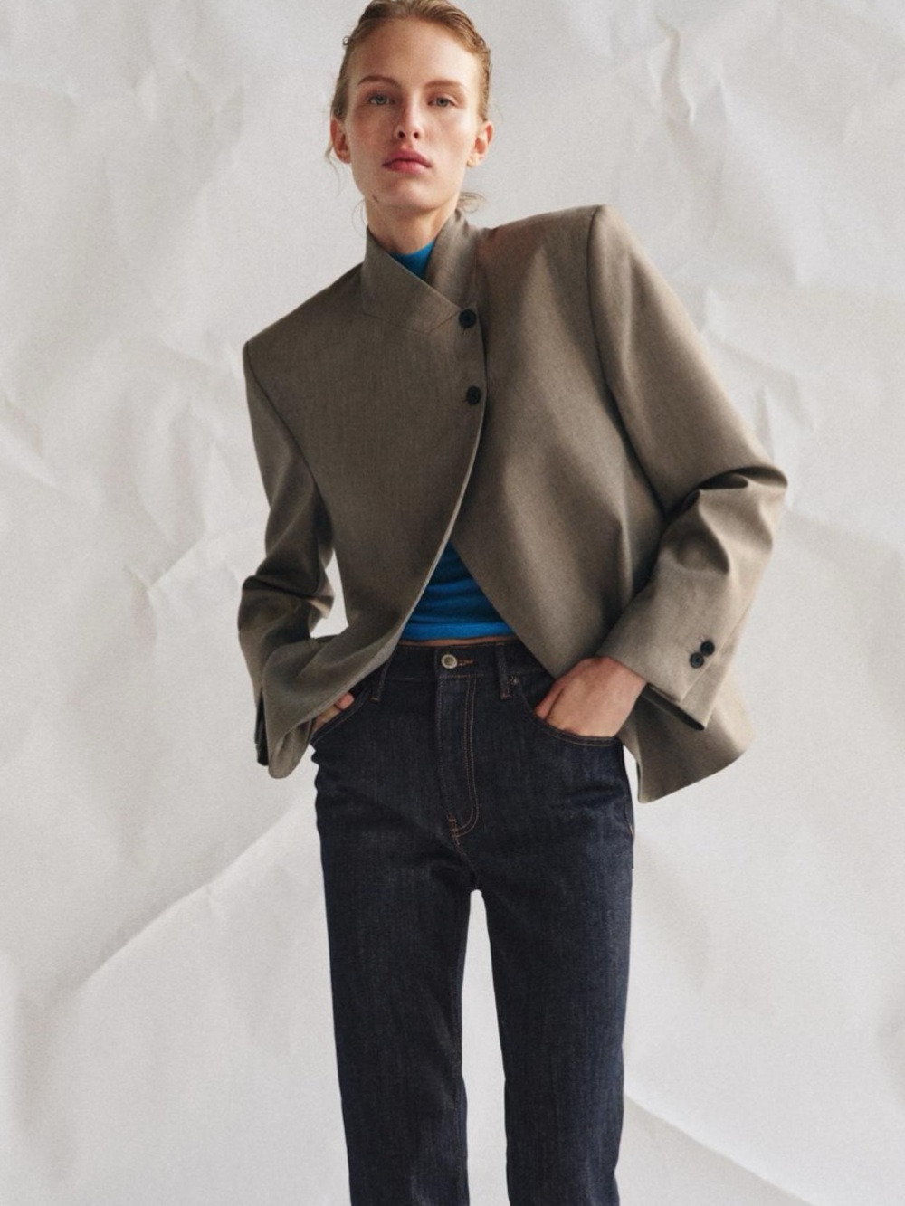 Zara ZW Collection High Collar Structured Blazer Sz L